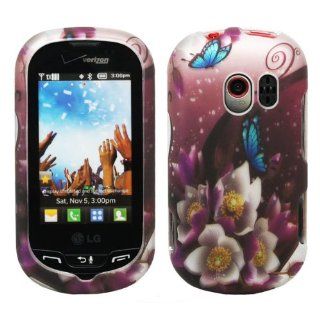 White Purple Rose Flower Vine Blue Butterfly Design Snap on Rubberized Hard Plastic Cover Protector Faceplate Skin Case for Verizon LG Extravert VN271 + Lcd Screen Guard Film: Cell Phones & Accessories