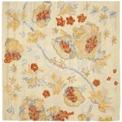 Handmade Blossom Beige/blue Wool Rug (6 Square)
