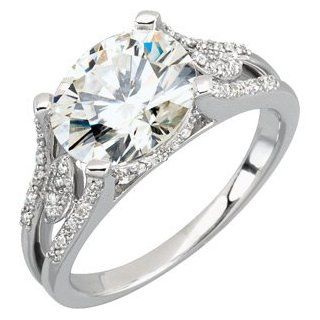 Ann Harrington Jewelry 14k White Gold 3 Ct (10x8 Mm) Oval Charles & Covard Created Moissanite And 1/5 Ct Tw Diamond Antique Style Split shank Ring: Jewelry