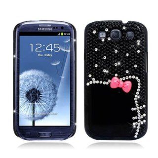 Aimo SAMI9300PCLDI755 Dazzling Diamond Bling Case for Samsung Galaxy S3 i9300   Retail Packaging   Black Cat with Bow: Cell Phones & Accessories
