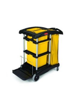 Rubbermaid Commercial FG9T7300BLA Housekeeping Cart with Yellow Bins and Zippered Yellow Bag, Black: Janitorial Carts: Industrial & Scientific