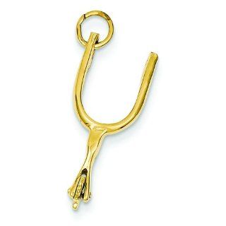 14K Yellow Gold 3D Cowboy Boot Spur Charm Western: Jewelry