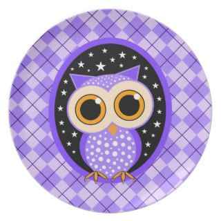 cute purple owl party plates