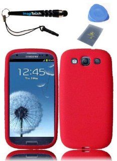 IMAGITOUCH(TM) 4 Item Combo Samsung Galaxy S3 i9300 SGH i747 (At&t) Soft Rubber Silicone Skin Case Cover Phone Protector   Red (Stylus pen, ESD Shield bag, Pry Tool, Phone Cover) Cell Phones & Accessories