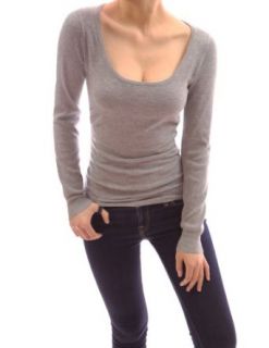 PattyBoutik Scoop Neck Long Sleeve Ruched Sides Fitted Pullover Jumper Knitwear at  Womens Clothing store