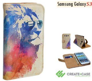 Luxury "Artist Designed" unique & colourful high quality leather style flip case / cover featuring artwork / design for Samsung Galaxy s3 i9300: "Sunny Leo" in premium retail packaging: Cell Phones & Accessories