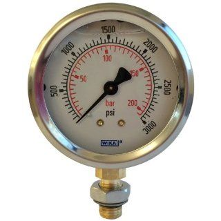 WIKA 9767070 Industrial Pressure Gauge, Liquid/Refillable, Copper Alloy Wetted Parts, 2 1/2" Dial, 0 160 psi Range, +/  2/1/2% Accuracy, 1/4" Male NPT Connection, Bottom Mount: Mechanical Component Equipment Cases: Industrial & Scientific