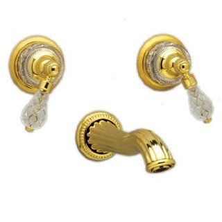 Phylrich WL181025 025 Polished Gold Bathroom Faucets Wall Mount Lav Set W/Crystal Handles   Touch On Bathroom Sink Faucets  