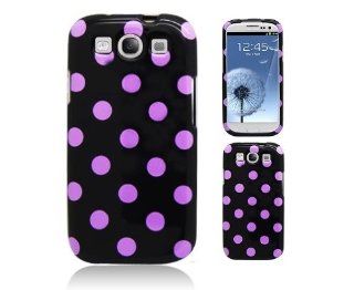 Aimo SAMI9300PCPD305 Cute Polka Dot Hard Snap On Protective Case for Samsung Galaxy S3 i9300   Retail Packaging   Black/Purple Cell Phones & Accessories