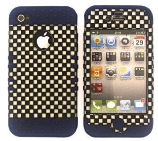 3 IN 1 HYBRID SILICONE COVER FOR APPLE IPHONE 4 4S HARD CASE SOFT DARK BLUE RUBBER SKIN CHECKERS DB 3D305 S KOOL KASE ROCKER CELL PHONE ACCESSORY EXCLUSIVE BY MANDMWIRELESS: Cell Phones & Accessories