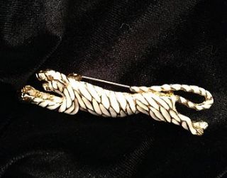 vintage gold and cream enamel tiger brooch by iamia