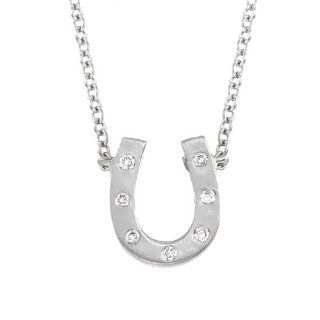 Unique 14k White gold diamonds Horseshoe pendant necklace Jewelry