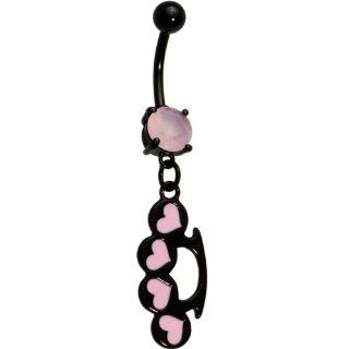 Pastel Pink Heart Brass Knuckle Belly Ring: Jewelry