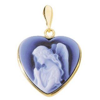 14K Yellow Gold Heart shape Angel Agate Cameopendant   3/4" x 3/4": Jewelry