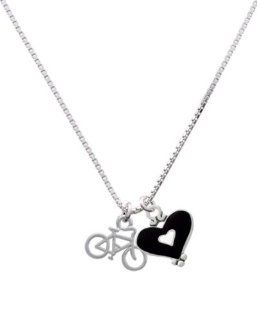 Small Bicycle and Black Heart Charm Necklace [Jewelry]: Pendant Necklaces: Jewelry