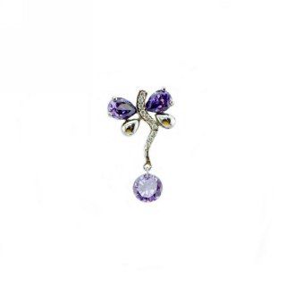 H.Baina 925 Sterling Silver Amethyst Quartz Dragonfly Purple Crystal Zircon Inlayed Pendant: Jewelry