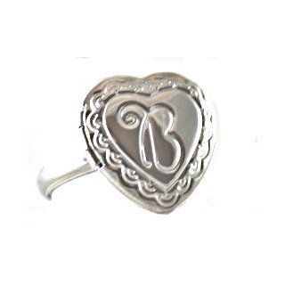 Beautiful Letter "B" Silver Tone Initial Heart Locket Ring It Opens Hide Hidden Treasures (6) Jewelry