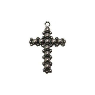 Mexican Beaded Cross Pewter Pendant on Corded Necklace: Jewelry