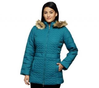Isaac Mizrahi Live! Quilted Coat w/ Faux Fur Trimmed Hood —