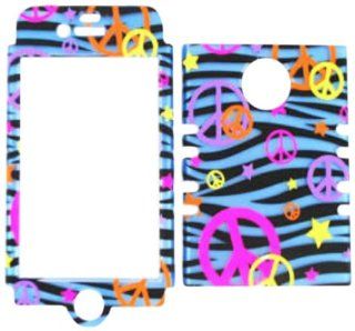 Cell Armor IPHONE4G RSNAP TE321 S Rocker Snap On Case for iPhone 4/4S   Retail Packaging   Peace Signs on Blue Zebra: Cell Phones & Accessories