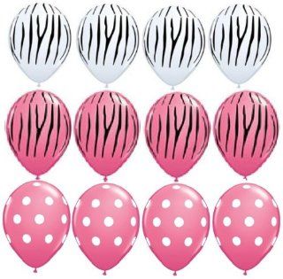 ZEBRA Stripes PRINT Rose Pink Dots 12 Piece Latex Helium Party Balloons Kit Set: Health & Personal Care
