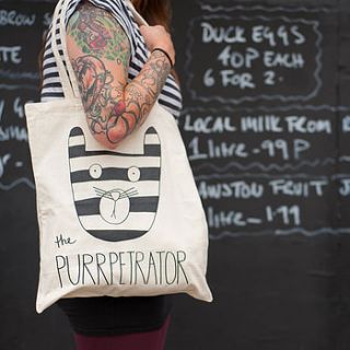 'the purrpetrator' long handle tote bag by angela chick