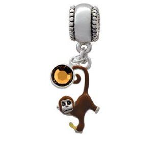 Hanging Monkey Charm Bead with Smoked Topaz Crystal Dangle: Jewelry