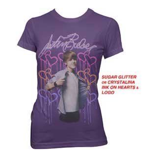 JUSTIN BIEBER   SHIMMERING HEART   PURPLE YOUTH GIRLS T SHIRT (6/6x, Purple) Clothing
