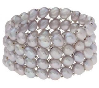 Honora Cultured Pearl Large Wide Stretch Bracelet —