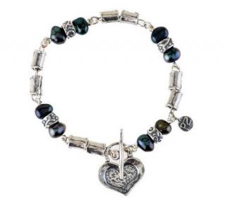 Or Paz Sterling Cultured Pearl and Heart Toggle Bracelet —