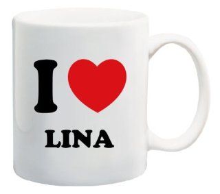 I Love Lina Heart Coffee Mug   Collectible Novelty 11 Oz Nice Valentine Inspirational and Motivational Souvenir: Kitchen & Dining