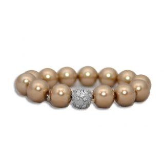 Formal Taupe Colored Faux Pearl Stretch Bracelet   Bridesmaid Jewelry (Brown): Jewelry