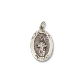 Sterling Silver Antique Finish Oval Saint Jude 7/8 inch 22 MM: Pendants: Jewelry