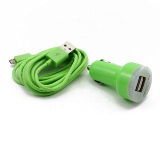 ChineOn 2M/6FT Micro USB Sync Data Charger Cable + Dual Car Charger For Samsung Galaxy S2 S3 i9100 i9300(Green): Cell Phones & Accessories