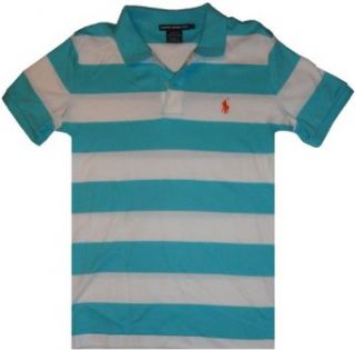 Women's Ralph Lauren Sport Short Sleeve Turquoise and White Striped Polo Shirt with Orange Pony Size Large Slim Fit at  Womens Clothing store