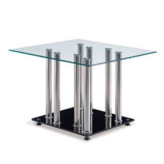 Global Furniture USA T368 Clear/Black Occasional End Table with Stainless Steel Legs   Glass And Chrome End Tables Living Room