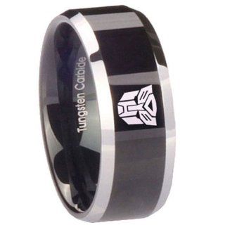 5MM Tungsten Carbide Transformers Autobot Black Silver Edges Engraved Ring Size 4: Jewelry