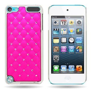 CoverON HOT PINK Back with Spot DIAMOND and SILVER METAL CHROME Hard TRIM Cover Case For APPLE IPOD TOUCH 5 [WCK347] Cell Phones & Accessories