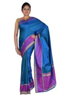 IndusDiva Women's Royal Blue Satin Tanchoi Banarasi Saree: World Apparel: Clothing