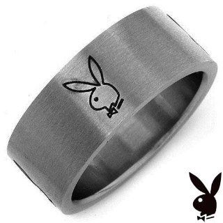 Playboy Ring Size 9 Stainless Steel Wide Band Bunny Bunnies Logo Unisex Mens Womens Ladies Teens GIFT BOX Icon Classic Rabbit Head Design Genuine Authentic Licensed Playboy Jewelry CPBRmen 9: Playboy: Jewelry