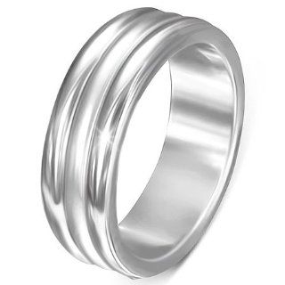 R353 7 Stainless Steel Multi Ribbed Half Round Band Ring   Size 7: Mission: Jewelry