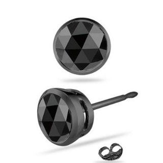 0.43 0.52 Cts of 4.5 mm AA Round Rose Cut Black Diamond Mens Stud Earring in 14K Blackened White Gold Jewelry