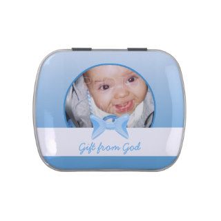 Baby boy Photo Gift God with Blue bow Jelly Belly Candy Tin