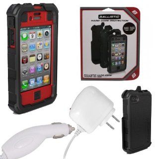 Ballistic iPhone 4, 4S Hard Core Protection case, Black & Red. Retail HA0778 M355 with Heavy Duty Car Charger and House Charger with Extra Long Cord.: Cell Phones & Accessories