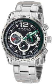 Haurex Italy Men's 7A367UNV Talento Dual Time Black Dial Steel Bracelet Sport Watch: Haurex Italy: Watches