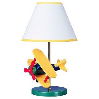 Cal Lighting BO 372 Kids Novelty Lamp with Yellow and White Fabric Shades, Multi Color Airplane in Chrome Finish   Table Lamps  