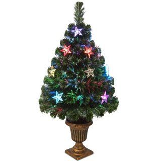 National Tree SZEX7 133 36 Fiber Optic "Evergreen" Firework Tree with Multi LED Stars in Plastic Urn UL, 36 Inch   Christmas Trees