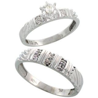 10k White Gold 2 Piece Diamond wedding Engagement Ring Set for Him and Her, 3.5mm & 5mm wide: Wedding Bands: Jewelry