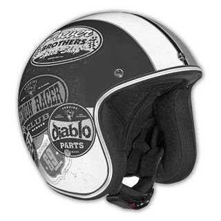 Vega X 380 Open Face Helmet with Old Skool Graphic (Flat Black/Monochrome, Large): Automotive