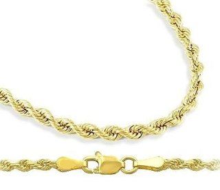 Mens Womens 14k Yellow Gold Chain Hollow Rope Necklace 2mm, 24 inch Jewelry